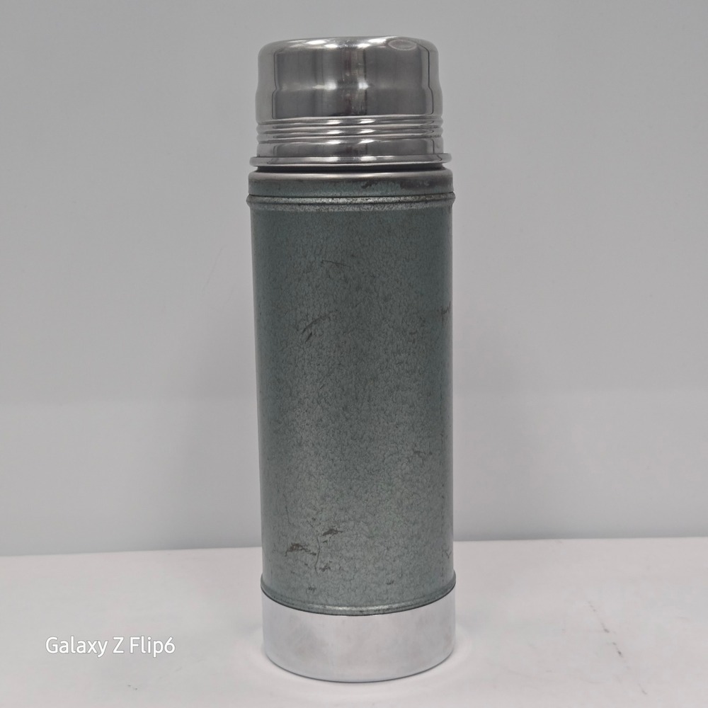 Vintage Aladdin Stanley No A1357 1 Qrt Wide Mouth Vacuum Bottle Hammertone Green - Picture 1 of 9